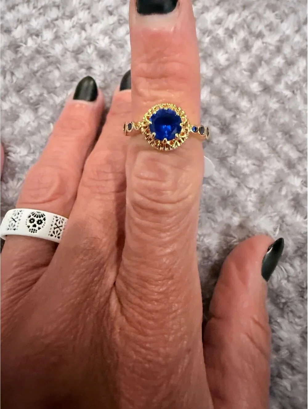 Fragrant Jewels September Sapphire Birthstone Ring Gold Tone Blue Halo